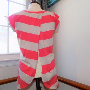 COOL WEAR Open Back T-shirt Top Size Small Coral and Blush Stripe